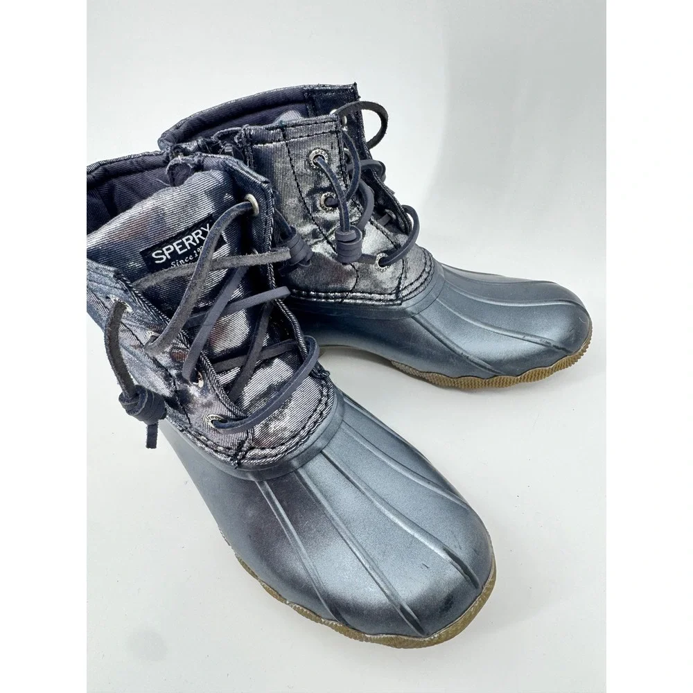 Sperry Duck Boots Kids Size 13M Metallic Blue Saltwater Shimmer